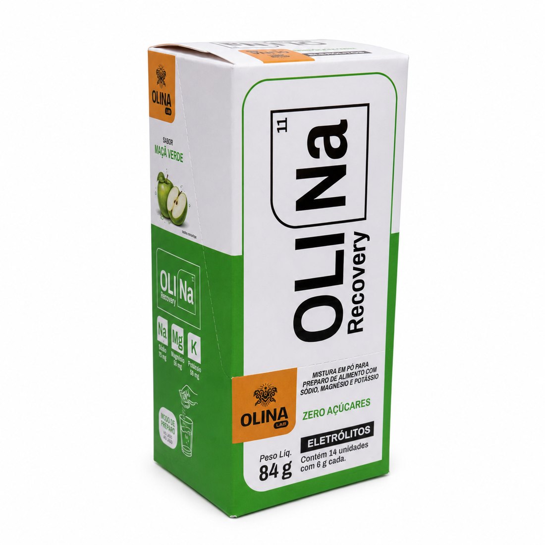 Caixa display do Oli Recovery sabor Maçã Verde, 84 g