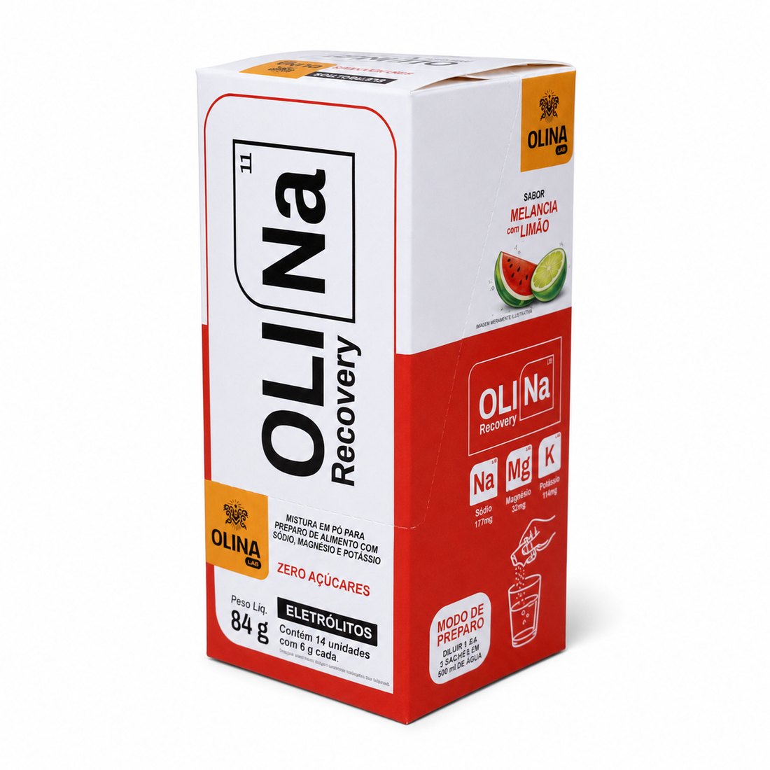 Caixa display do Oli Recovery sabor Melancia com Limão, 84 g