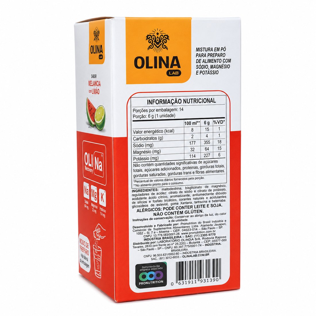 Painel de informação nutricional impresso no display do Oli Recovery sabor Melancia com Limão